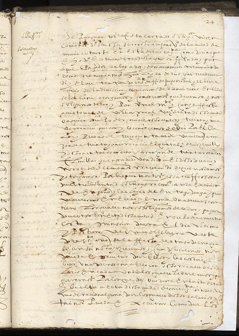 Obligación de Pedro Sánchez de Raoli, cirujano, vecino de Murcia y Pedro Esteban de Mendiola, a favor de Cristóbal de Villareal, vecino de Cartagena.